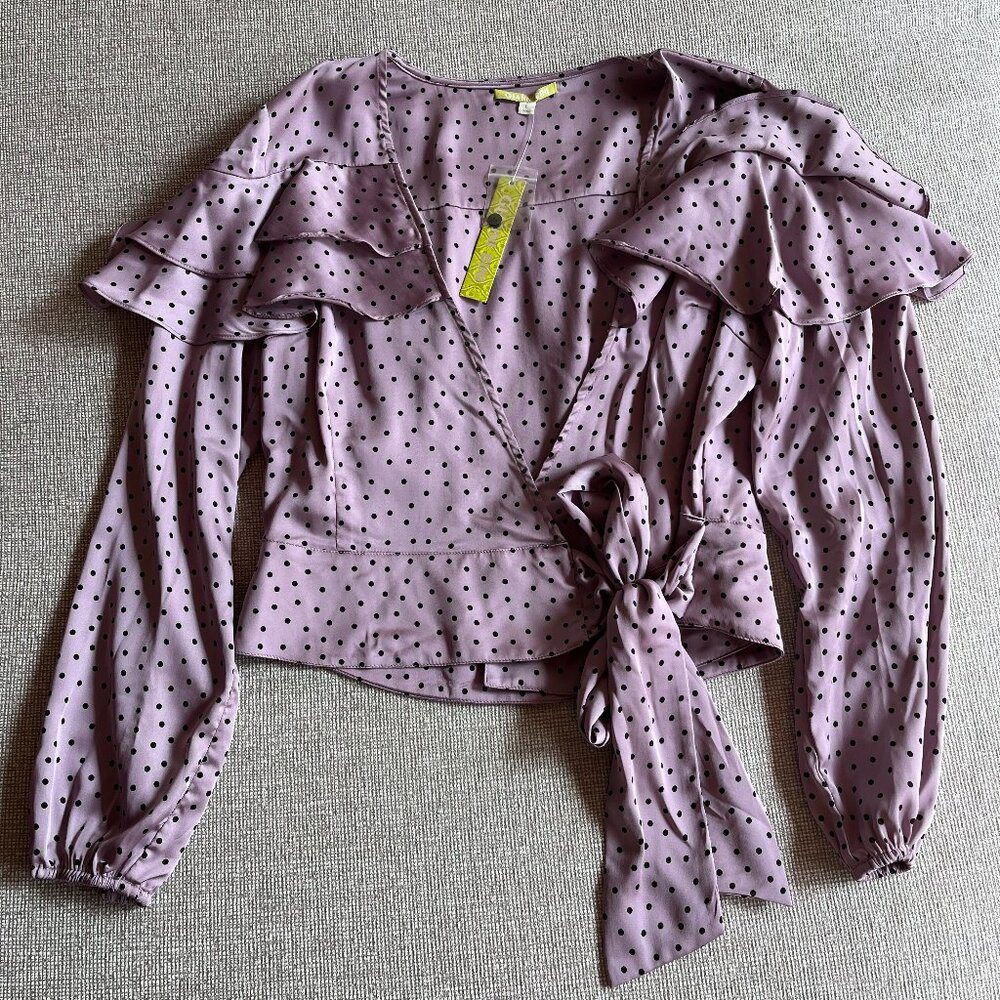 Gianni Bini Womens NWT Long Sleeve Ruffle Tie Top